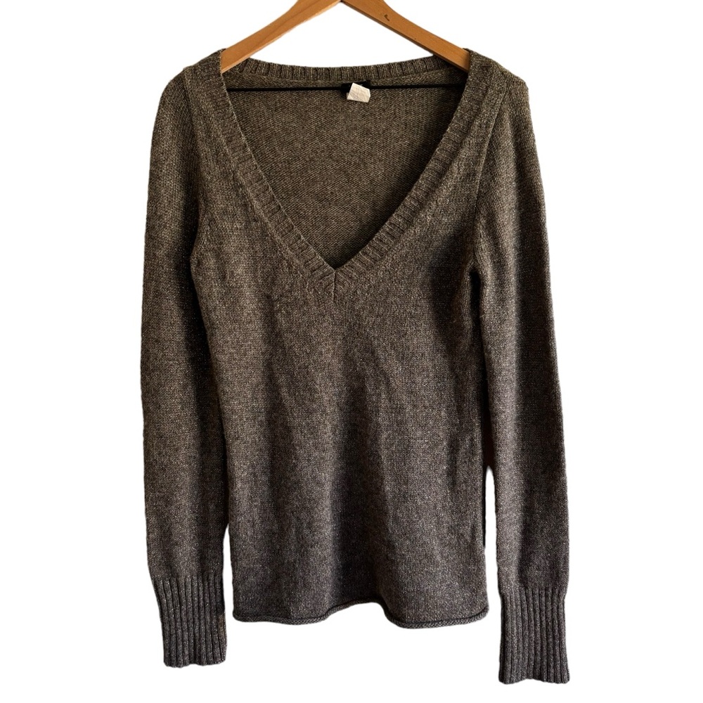 J. Crew womens sweaterAlpaca and Wool‎ Sparkly Metallic V Neck size Medium